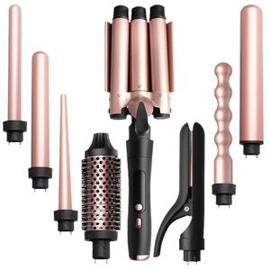 WAIKIL <span class=keywords><strong>Fer</strong></span> à boucler interchangeable avec revêtement céramique personnalisé <span class=keywords><strong>5</strong></span> <span class=keywords><strong>en</strong></span> <span class=keywords><strong>1</strong></span>, triple LED, ensemble d'outils de coiffage avec brosse chauffante et peigne - Product Image 5