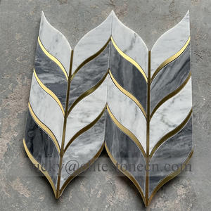 Neues Design Gemischte Farben Marmor-Mosaik Weißer Marmor und Grauer Marmor Blattförmiges Mosaik für Küchenwand - Product Image 2