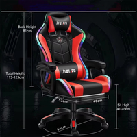 Chaise de jeu pour ordinateur en cuir PU pivotante et réglable avec lumières LED RGB et fonction de massage