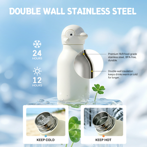 Botella de <span class=keywords><strong>Agua</strong></span> Infantil de Acero Inoxidable 304 de 450 ml, Libre de BPA, con Aislamiento de Grado Alimenticio y Cabeza de Animal Desmontable - Product Image 5