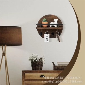 Étagère murale en bois, support de rangement rond rétro pour décoration murale, porte-clés et lunettes de soleil pour entrée de salon - Product Image 1