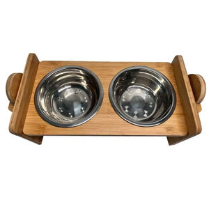 Ciotola d'Acqua per Cani a Doppio Livello Regolabile in Altezza, Mangiatoia in Bambù per Piccoli Animali - Product Image 4