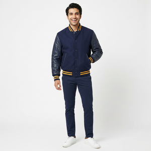 Veste universitaire aux lignes nettes, poignets élégants, grand patch à lettres et construction chaude, idéale pour les rendez-vous au café et les soirées - Product Image 1