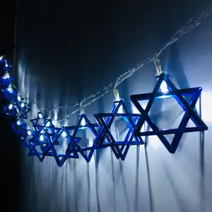 Estrella azul LED Hanukkah Cadena de luces Candelabro Mesa Estrella de David Cadena de luces Luz decorativa Festival judío