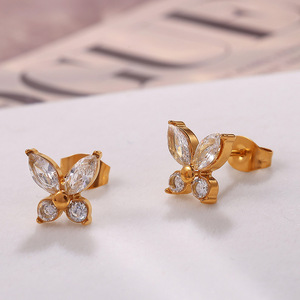 Butterfly <b>Stud</b> <b>Earrings</b> Gold Tone Zircon Inlay Party Fashion Jewelry - Product Image 2