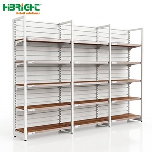 Étagères de présentation pour supermarchés et épiceries, avec panneau arrière perforé Highbright, combinaison acier-bois, type gondole - Product Image 3
