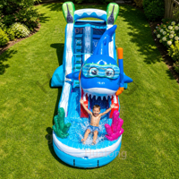Vente en gros usine : Toboggan aquatique gonflable requin d'extérieur robuste avec piscine à jets d'eau pour jardin