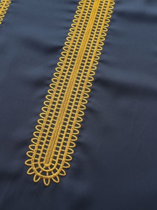 Tối Màu Xanh Thanh Lịch Thêu Hồi Giáo Người Đàn Ông Của Ả Rập Thobe Truyền Thống Dân Tộc Mùa Xuân Nửa Tay Mắt Cá Chân Chiều Dài Nghi Lễ Ăn Mặc - Product Image 4