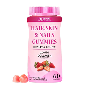 OEM ODM 80 gummies, gummies pour cheveux, peau et ongles, supplément de collagène et de vitamines, saveur fraise, gummies alimentaires pour adultes - Product Image 1
