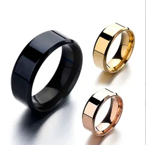 8MM stainless steel titanium steel ring electroplating alloy men and women Glossy ring can be printed LOGO metal ring