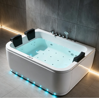 Baignoire de massage à remous en acrylique, rideau d'eau réglable et perles lumineuses, pour 2 personnes, idéale pour les centres de villégiature et les salles de bain familiales