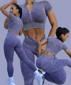 Fiess Active Wear Sports Workout Set Hot Sale Seamless Yoga <b>Bra</b> Shorts Trousers Long Sleeve <b>Top</b> Solid 5pcs Sports Yoga Set - Product Image 4