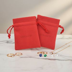 Ultra-fine Double-Sided Recyclable Velvet Jewelry Bags Pouches Cotton <b>Drawstring</b> Closure Custom Logo Packaging for Rings - Product Image 1