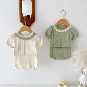 2024 ग्रीष्मकालीन बेबी गर्ल्स हॉलो आउट बुने हुए कपड़े सेट शिशु लड़कियों के ठोस रंग के आरामदायक कपड़े पोशाक