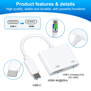 Adaptateur <span class=keywords><strong>USB</strong></span> <span class=keywords><strong>C</strong></span> <span class=keywords><strong>2</strong></span> ports vers HDTV, convertisseur Type-<span class=keywords><strong>C</strong></span> <span class=keywords><strong>2</strong></span>-en-1 avec sortie HDTV 4K 60Hz et charge PD 100W - Product Image 2