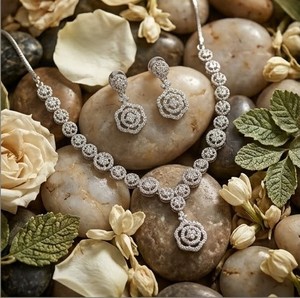 DIVYORO Floral Crystal Oxidized Silver Choker Set Elegant <b>Statement</b> <b>Necklace</b> Set with Earrings Designer Fashion Jewelry Set - Product Image 4