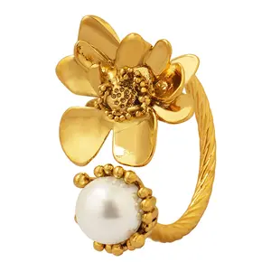 High Quality Gold Plated Heart Flower Shape Open Size Adjustable Metal Rings For Women
