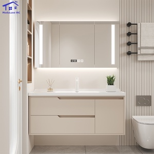 White bathroom vanity smart <b>mirror</b> cabinet white washbasin wall-mounted cabinet PVC material - Product Image 2