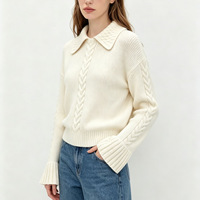 Pull en tricot torsadé à manches longues évasées, coupe courte, style rétro pour femme, idéal automne-hiver
