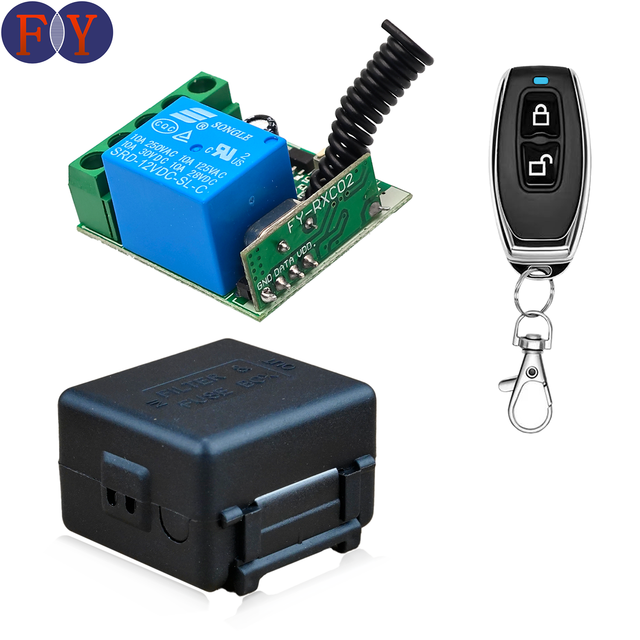 Universal Mini 433mhz Wireless LED Remote Control DC12V Single Channel 10A 2 Button Learning RF for Garages ABS Material