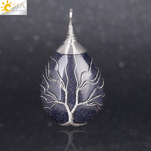 Colgante de piedra de cuarzo rosa natural CSJA hecho a mano Alambre de color plateado envuelto Árbol de la vida colgantes de lágrima de cristal <span class=keywords><strong>F122</strong></span> - Product Image 3