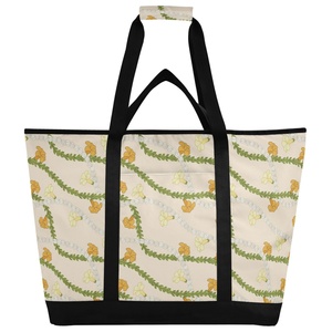 Sac isotherme d'été Hawaïen à motif floral Puakeniken, sac à déjeuner imprimé Lei Hawaïen, sac fourre-tout isotherme extra large avec bretelles - Product Image 1