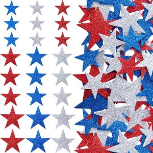 Autocollants en mousse en forme d'étoile pailletée patriotique, 50 pièces, rouge, bleu, argent, autocollants en mousse <span class=keywords><strong>EVA</strong></span> en forme d'étoile, décoration murale, artisanat, fournitures artistiques - Product Image 1