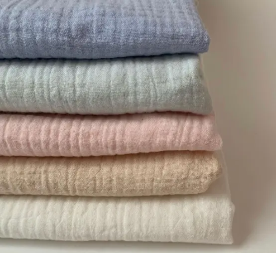 100% coton biologique bébé double gaze mousseline tissu froissé pour vêtement et couverture