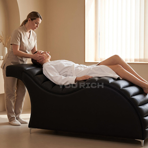 Lettino Massaggio Ergonomico Curvo di Alta Qualità Nero a Onda con Gambe in Metallo Dorato, Sedia <span class=keywords><strong>per</strong></span> Salone di Bellezza, Estetica e Ciglia - Product Image 2
