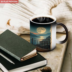 Tasse magique à changement de couleur 11oz en céramique activée par la chaleur, noire givrée, cadeau original - Product Image 3