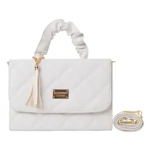 Bolso de Mano para Mujer Fana Morgan, de Cuero Blanco Acolchado, con Borlas, Forma de Sobre, para Playa, Gran Capacidad, Correa Extraíble - Product Image 1
