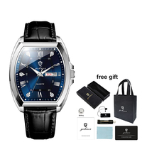 Montres Gohuos 8814 de luxe pour hommes, cadran tonneau, bracelet en acier inoxydable / ceinture en cuir, quartz, style business, affichage du calendrier
