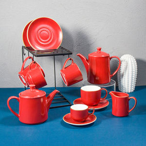 ชุดแก้วเซรามิกเคลือบสีแดงแนววินเทจชุดถ้วยชาพอร์ซเลนคริสต์มาสชุดน้ำชากาแฟสำหรับร้านอาหารชากาแฟคาปูชิโน่และชานม - Product Image 6