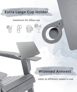 Fauteuil Adirondack pliable surdimensionné <span class=keywords><strong>GARDENSTAR</strong></span> moderne en HDPE recyclable avec porte-gobelet pour piscine, patio, jardin, extérieur, foyer - Gris - Product Image 5