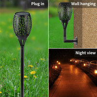 Lampe de jardin solaire LED 51/96 super lumineuse, étanche IP68, avec détecteur de mouvement, effet flamme, pour pelouse