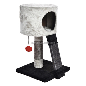 YOUME Modern Loft - Árbol para Gatos de Felpa Blanco y Negro con Cama Acogedora, Poste Rascador de Sisal y Divertidos Pompones, Certificado ISO y BSCI - Product Image 3
