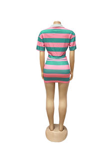 2025 Nova Personalização Logo Verão Casual Moda Listrado Contrastando Cor Top + Saia 2pcs Mulheres Esportes Roupas Vestido Set - Product Image 6