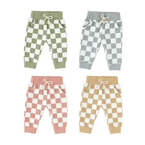 Wholesale 2022 New Design Plaid Elastic Waist Baby Jogger Long Baby Pants