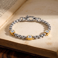 HTNCB03 Bracelet en acier inoxydable 316 serti de zircone cubique taille princesse, hypoallergénique, bijoux de mode hip-hop pour hommes et femmes