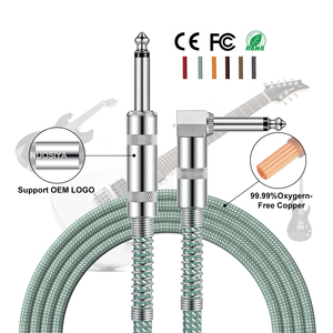 Câble audio pour instrument de musique, tressé, à angle droit, longueur personnalisée en usine, 6,35 mm, OEM pour <span class=keywords><strong>guitare</strong></span> électrique classique - Product Image 1