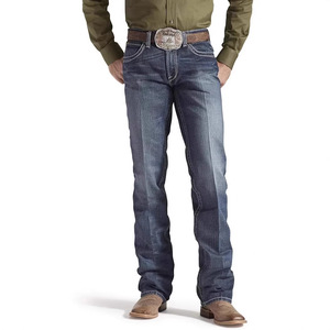 Pantalones Vaqueros <span class=keywords><strong>Bootcut</strong></span> para Hombre al por Mayor, Azul Oscuro Lavado, Tiro Medio, con Costuras en Contraste, Casuales para el Trabajo Diario - Product Image 1