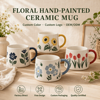 Tasse à café en céramique florale tendance de 11 oz, tasse à eau pour le petit-déjeuner, vaisselle en porcelaine, logo personnalisé pour la maison, le bureau ou comme cadeau