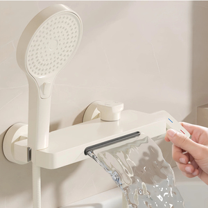 加厚实心黄铜壁挂式淋浴套装瀑布式出水口 + <span class=keywords><strong>3</strong></span> 功能手持喷头，可调节钻孔/免钻孔滑杆 - Product Image 1