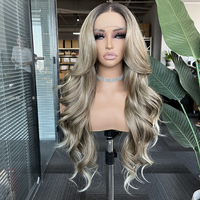 Perruques longues brunes ombrées pour femmes, ondulées du côté du visage, en cheveux synthétiques Futura 13x3, résistantes à la chaleur, avec frange rideau