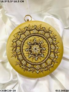 Luxury Bridal Ethnic Round Silk Clutch <b>Bag</b> Vintage Style Evening Purse with Pearl Decoration for Wedding and <b>Party</b> - Product Image 5