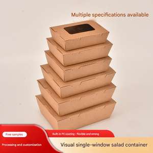 Caja de Papel Kraft Marrón para Alimentos, Personalizada OEM ODM, Desechable, para Llevar, con Ventana Transparente de PVC para Ensaladas - Product Image 2