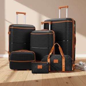 Ensemble de bagages de <span class=keywords><strong>voyage</strong></span> classiques et simples, 6 pièces, trousse de maquillage, valise pliable, serrure à code antivol, roulettes, valise cabine - Product Image 1