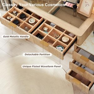 <strong>Vanity</strong> Glass Modern <strong>Mirror</strong> Room Chair Makeup Dressing <strong>Table</strong> for Bedroom, Dressing <strong>Table</strong> With Led <strong>Mirror</strong> and Drawer - Product Image 4