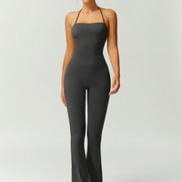 Combinaison moulante pour femme à bretelles spaghetti et pantalon évasé, effet sculptant la taille et rehausseur de fesses, pour le sport, le fitness, la gym, le yoga et les activités sportives