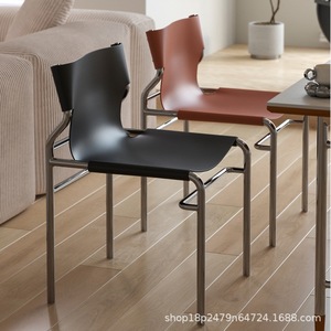 Silla de comedor estilo italiano vintage, de acero inoxidable, con asiento de cuero, diseño minimalista para sala de estar - Product Image 5